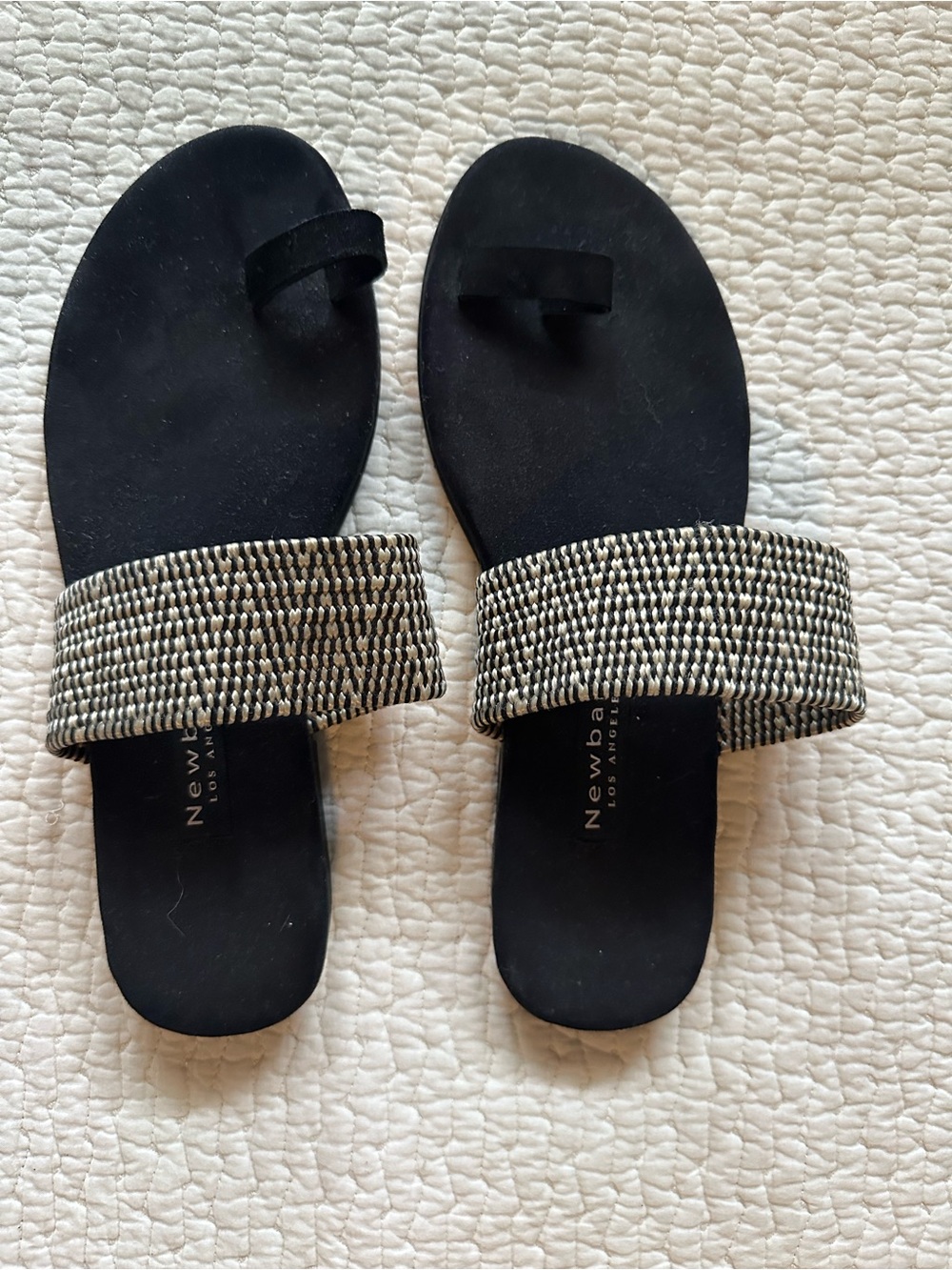 Newbark Black Woven Strap Toe-Ring Sandals